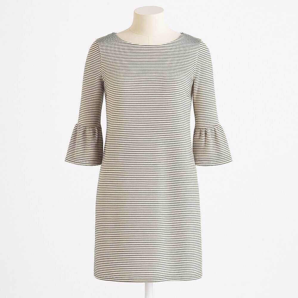 J. Crew Women's Size Small Black and Cream Striped Ruffle-Sleeve Dress